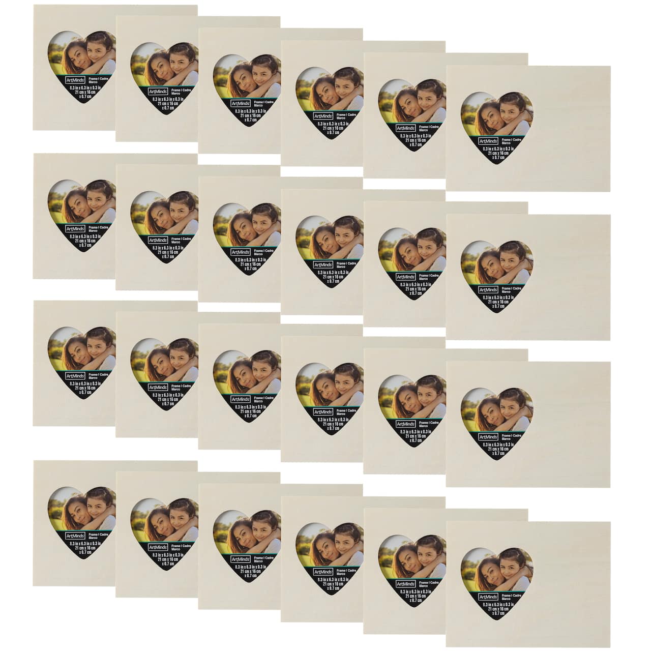 24 Pack: 8.5" x 6.5" Wood Frame with Heart Opening by Make Market®